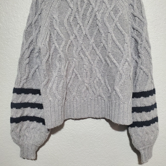 Gray Cable Knit Sweater with Black Stripes - Picture 3 of 10